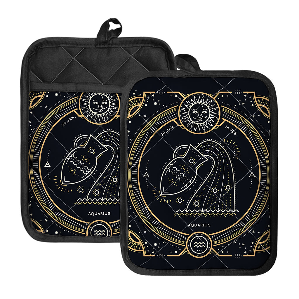Vintage Aquarius Zodiac Sign Print Pot Holders With Pocket