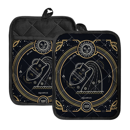 Vintage Aquarius Zodiac Sign Print Pot Holders With Pocket