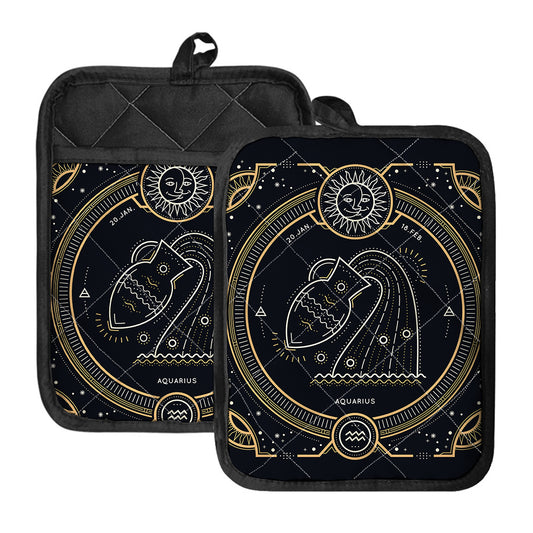 Vintage Aquarius Zodiac Sign Print Pot Holders With Pocket