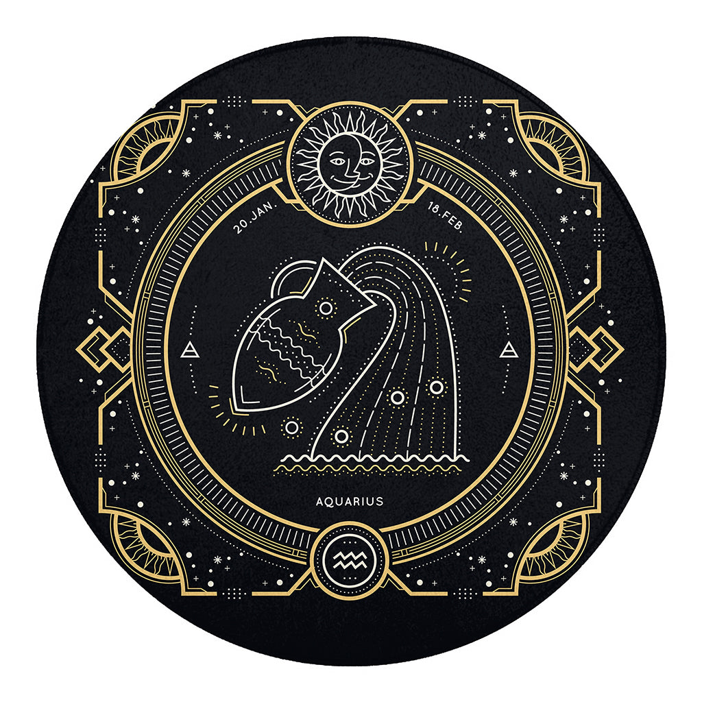 Vintage Aquarius Zodiac Sign Print Round Blanket