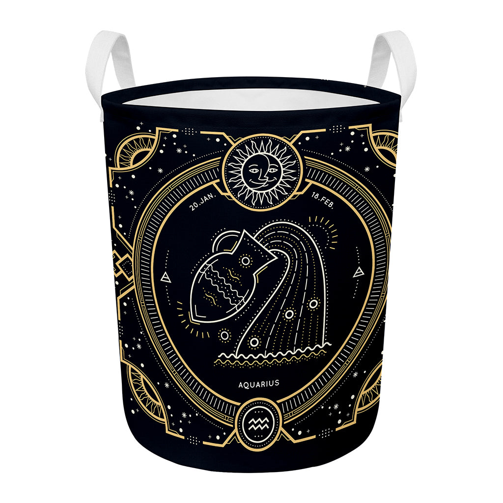 Vintage Aquarius Zodiac Sign Print Round Laundry Basket