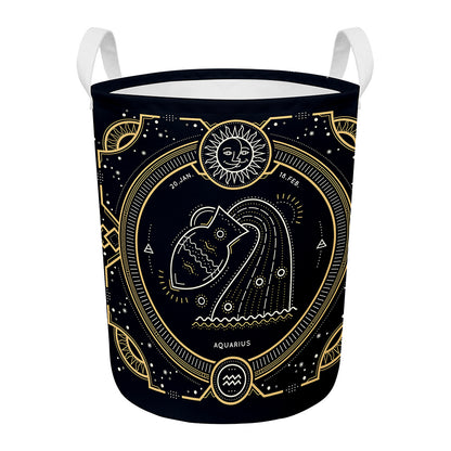 Vintage Aquarius Zodiac Sign Print Round Laundry Basket