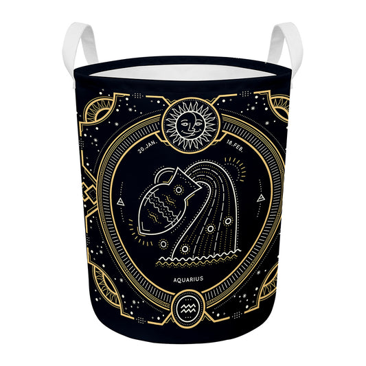 Vintage Aquarius Zodiac Sign Print Round Laundry Basket