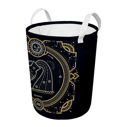 Vintage Aquarius Zodiac Sign Print Round Laundry Basket