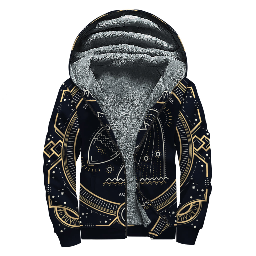 Vintage Aquarius Zodiac Sign Print Sherpa Lined Zip Up Hoodie
