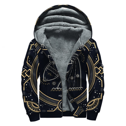 Vintage Aquarius Zodiac Sign Print Sherpa Lined Zip Up Hoodie