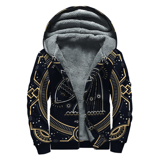 Vintage Aquarius Zodiac Sign Print Sherpa Lined Zip Up Hoodie