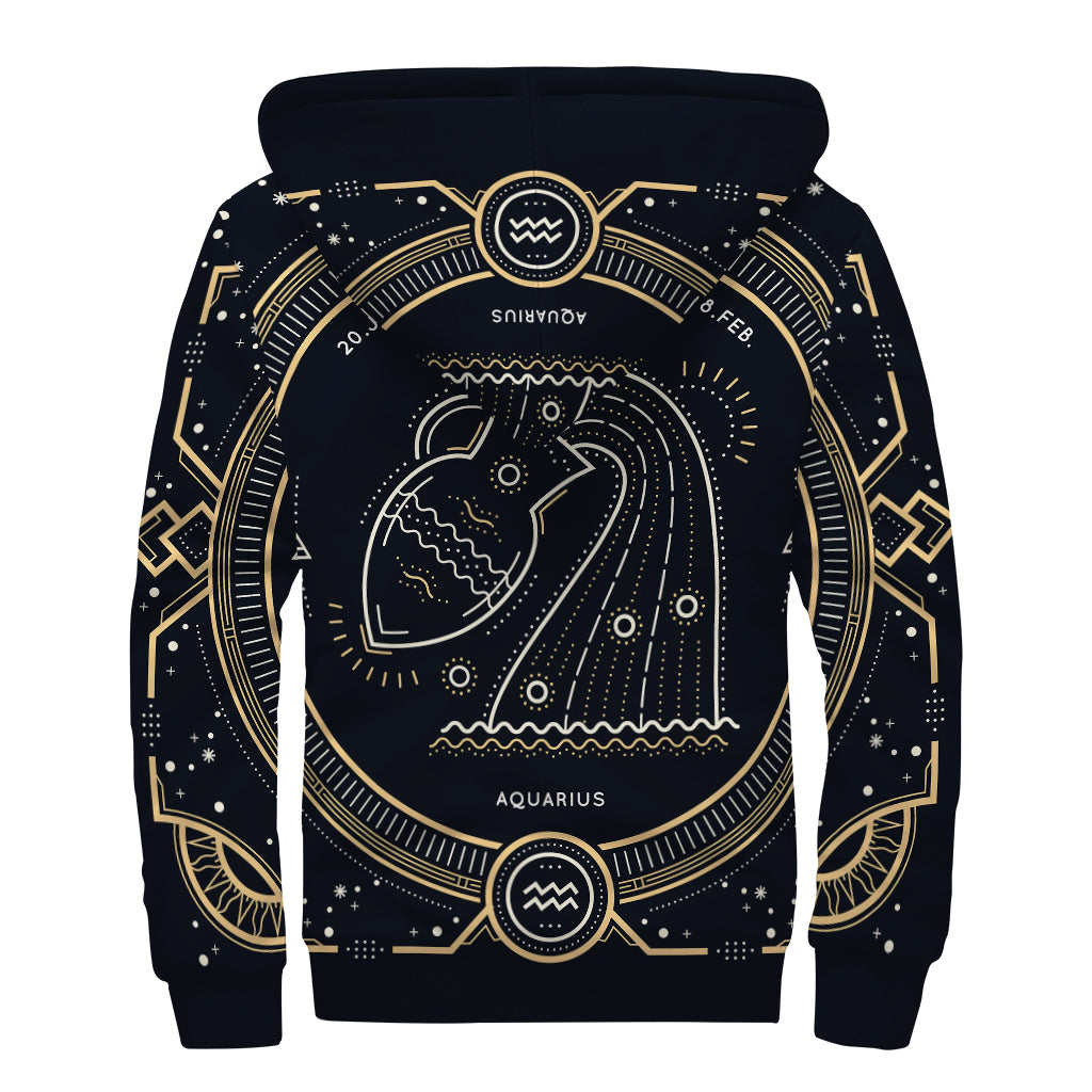 Vintage Aquarius Zodiac Sign Print Sherpa Lined Zip Up Hoodie
