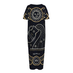 Vintage Aquarius Zodiac Sign Print Short Sleeve Long Nightdress