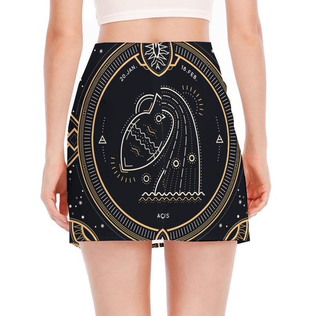 Vintage Aquarius Zodiac Sign Print Side Slit Mini Skirt