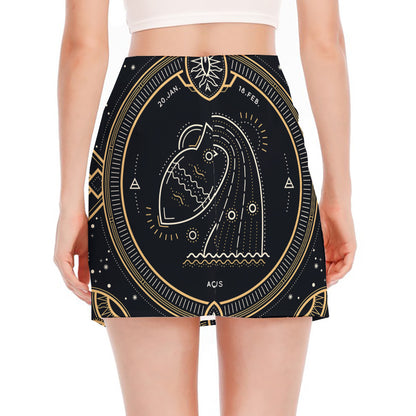 Vintage Aquarius Zodiac Sign Print Side Slit Mini Skirt