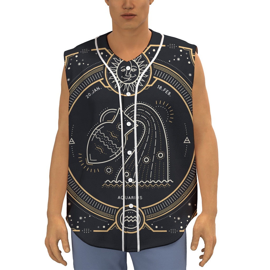Vintage Aquarius Zodiac Sign Print Sleeveless Baseball Jersey