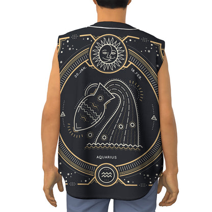 Vintage Aquarius Zodiac Sign Print Sleeveless Baseball Jersey