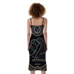 Vintage Aquarius Zodiac Sign Print Slim Fit Midi Cami Dress