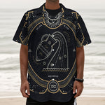 Vintage Aquarius Zodiac Sign Print Textured Short Sleeve Shirt