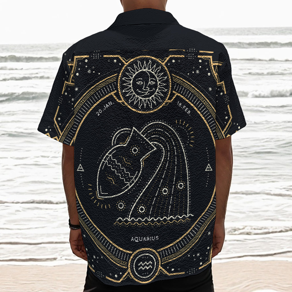 Vintage Aquarius Zodiac Sign Print Textured Short Sleeve Shirt