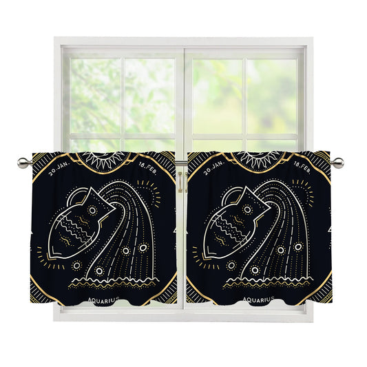 Vintage Aquarius Zodiac Sign Print Tier Curtains