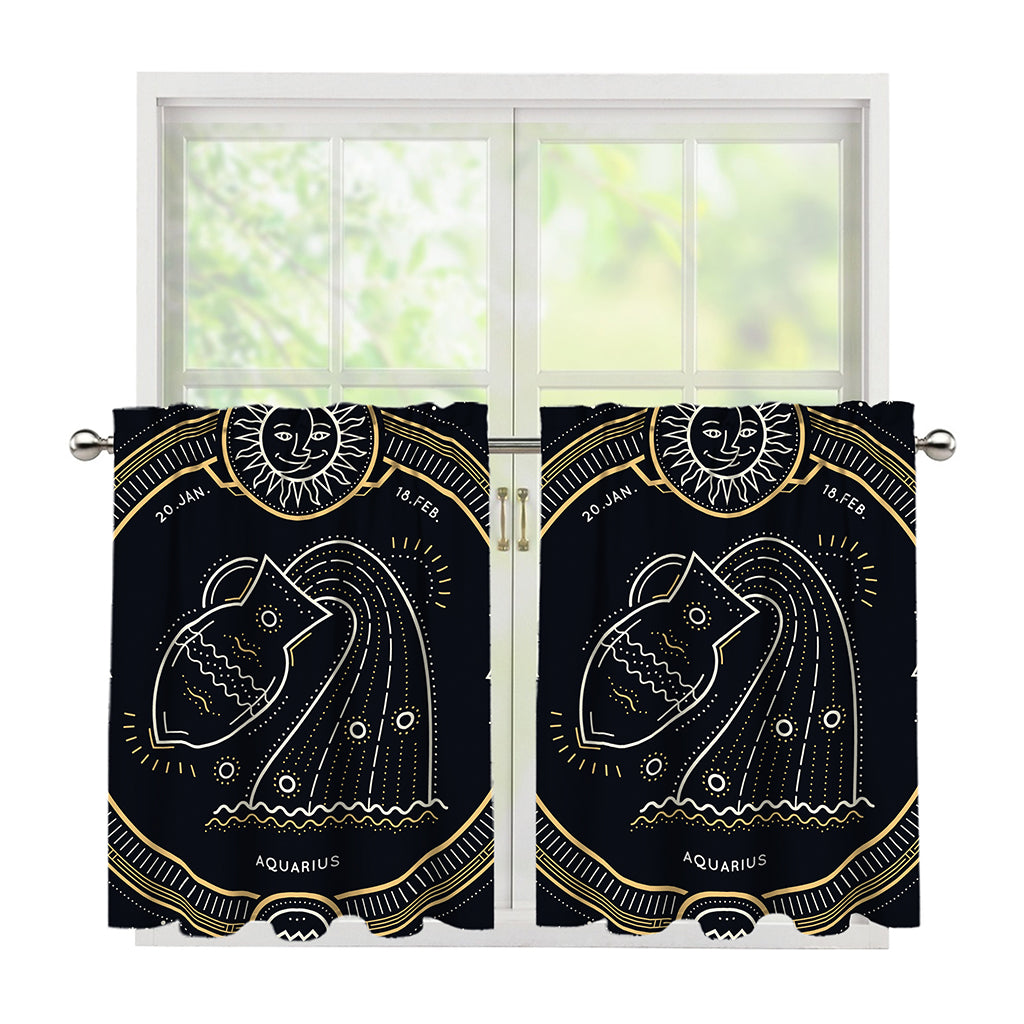 Vintage Aquarius Zodiac Sign Print Tier Curtains