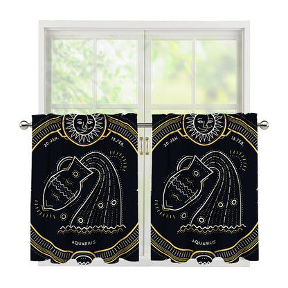 Vintage Aquarius Zodiac Sign Print Tier Curtains