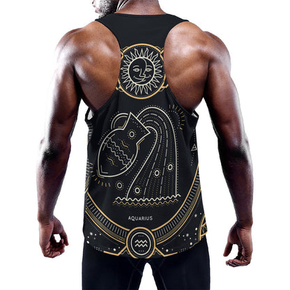 Vintage Aquarius Zodiac Sign Print Training Tank Top