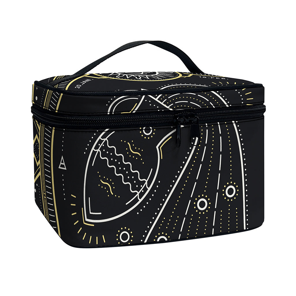 Vintage Aquarius Zodiac Sign Print Travel Makeup Bag