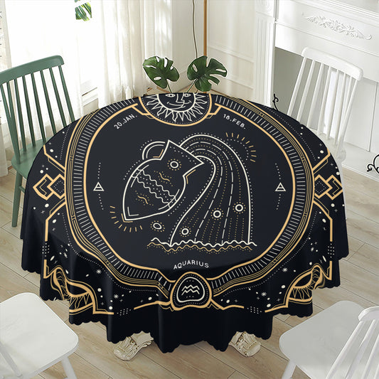 Vintage Aquarius Zodiac Sign Print Waterproof Round Tablecloth