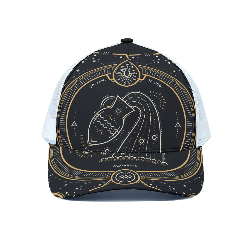 Vintage Aquarius Zodiac Sign Print White Mesh Trucker Cap