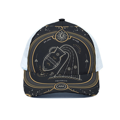 Vintage Aquarius Zodiac Sign Print White Mesh Trucker Cap