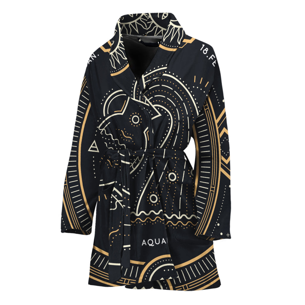 Vintage Aquarius Zodiac Sign Print Women's Bathrobe
