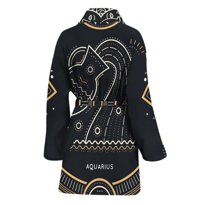 Vintage Aquarius Zodiac Sign Print Women's Bathrobe