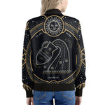 Vintage Aquarius Zodiac Sign Print Women's Bomber Jacket