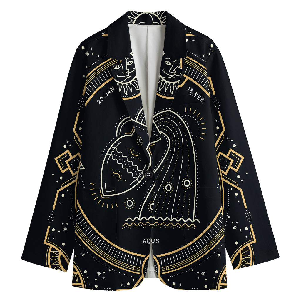 Vintage Aquarius Zodiac Sign Print Women's Cotton Blazer