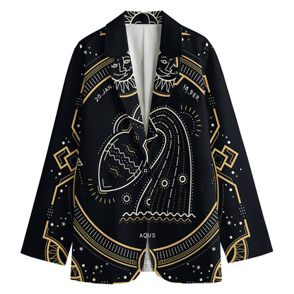 Vintage Aquarius Zodiac Sign Print Women's Cotton Blazer
