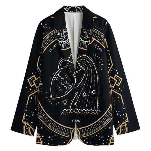 Vintage Aquarius Zodiac Sign Print Women's Cotton Blazer