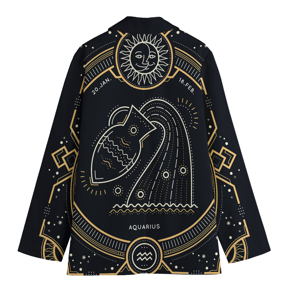 Vintage Aquarius Zodiac Sign Print Women's Cotton Blazer