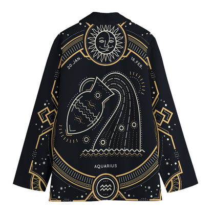 Vintage Aquarius Zodiac Sign Print Women's Cotton Blazer