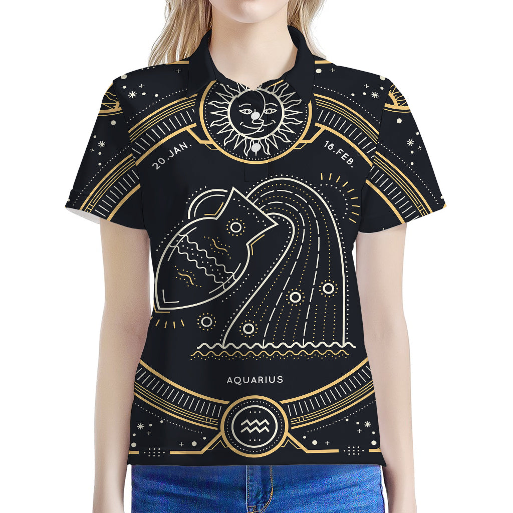 Vintage Aquarius Zodiac Sign Print Women's Polo Shirt