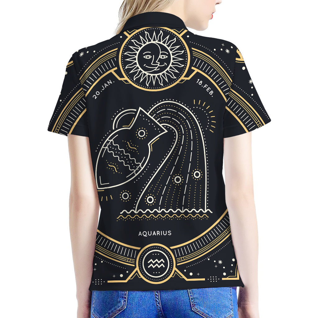 Vintage Aquarius Zodiac Sign Print Women's Polo Shirt