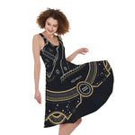Vintage Aquarius Zodiac Sign Print Women's Sleeveless Dress