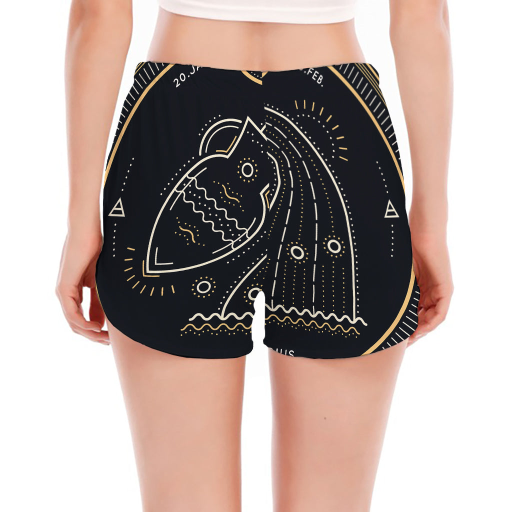 Vintage Aquarius Zodiac Sign Print Women's Split Running Shorts