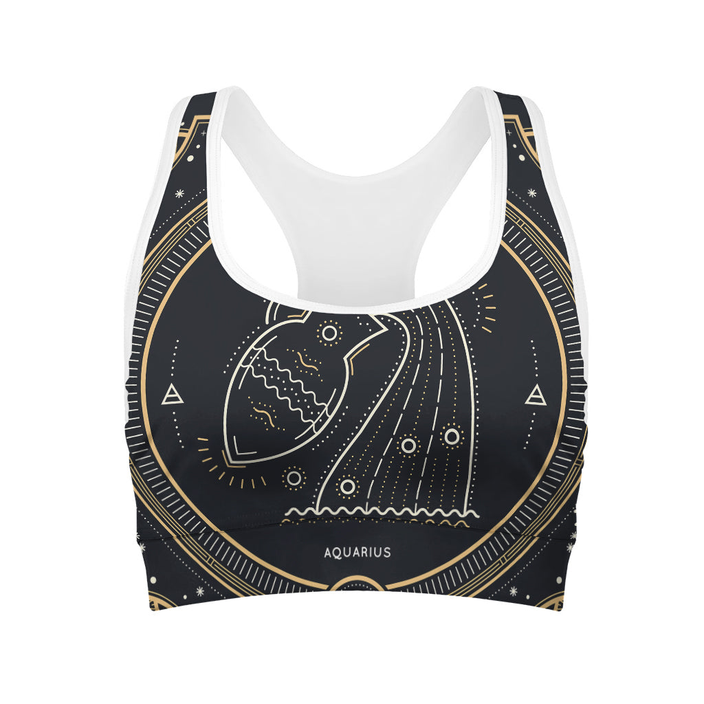 Vintage Aquarius Zodiac Sign Print Women's Sports Bra