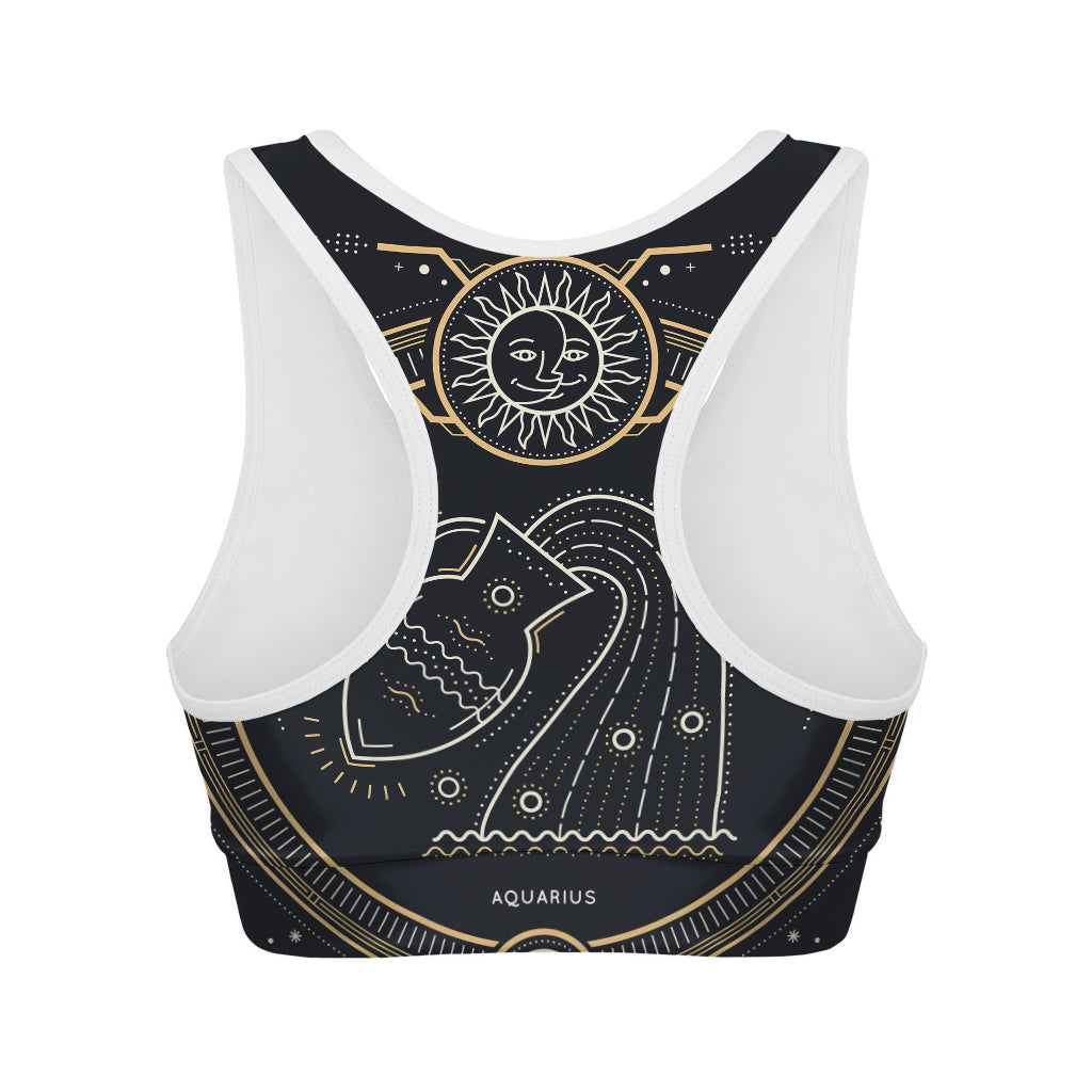 Vintage Aquarius Zodiac Sign Print Women's Sports Bra