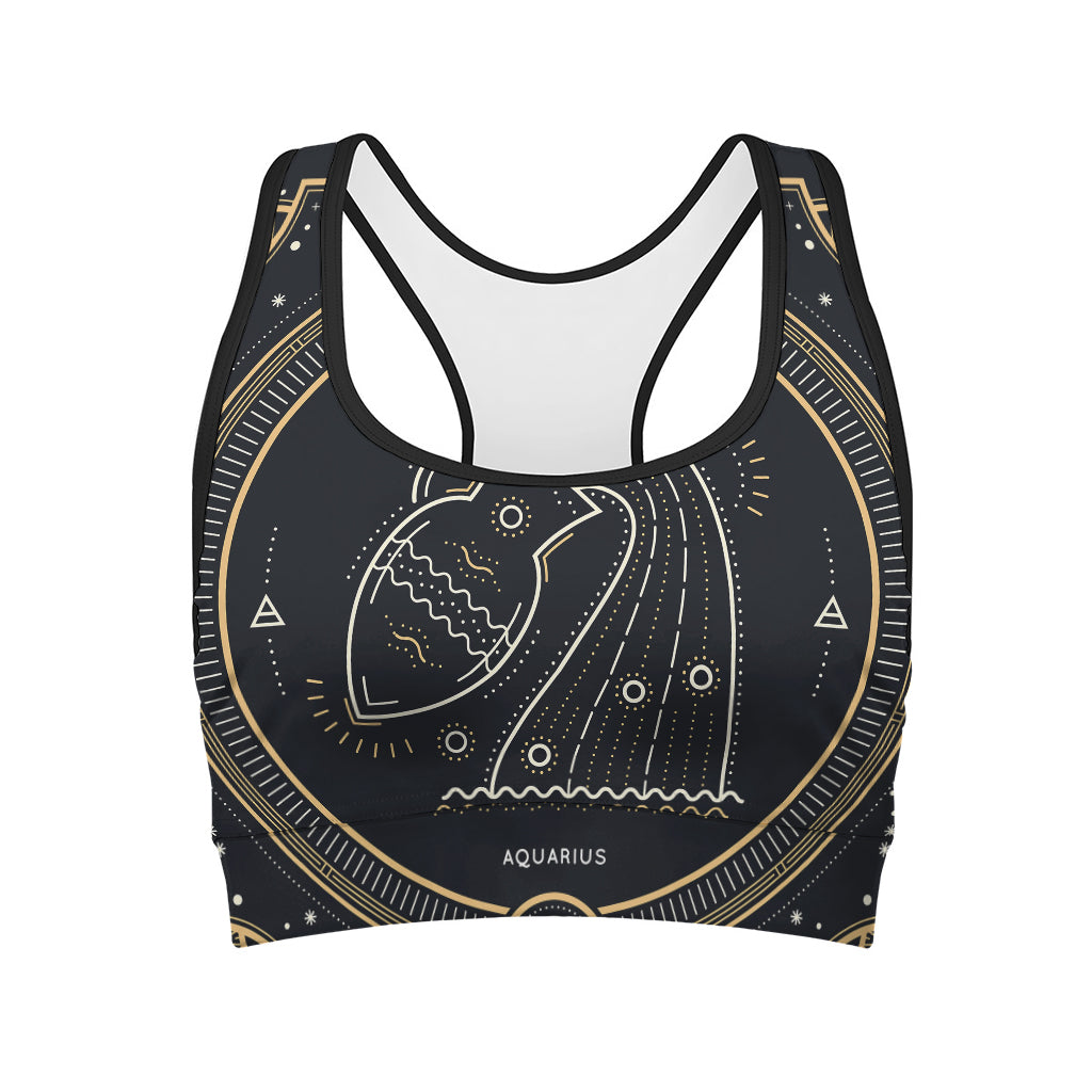 Vintage Aquarius Zodiac Sign Print Women's Sports Bra