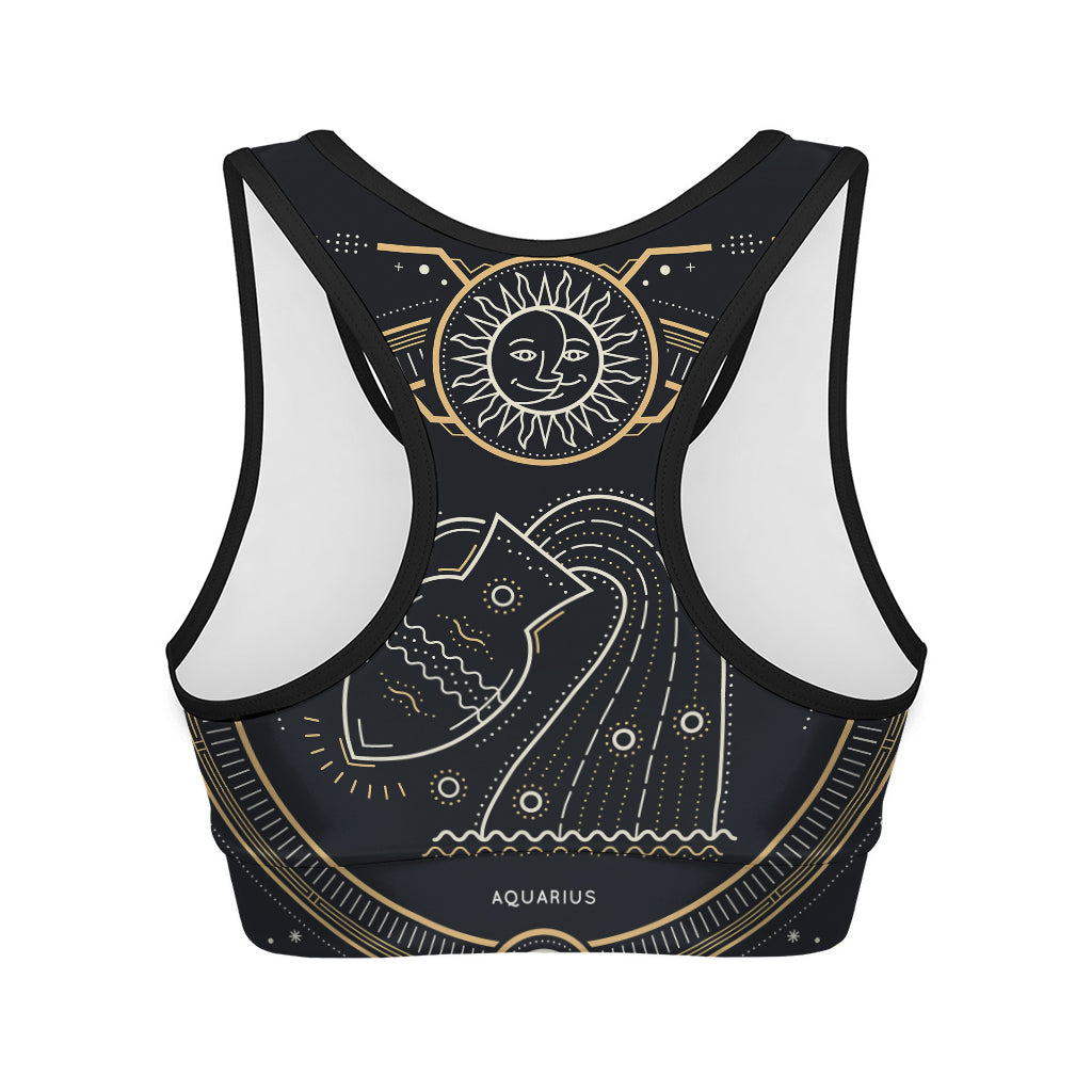 Vintage Aquarius Zodiac Sign Print Women's Sports Bra