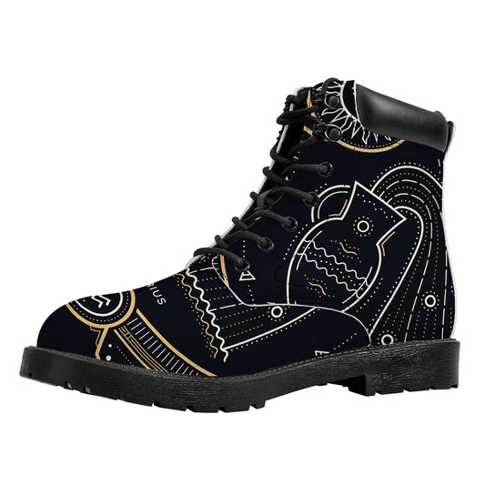 Vintage Aquarius Zodiac Sign Print Work Boots