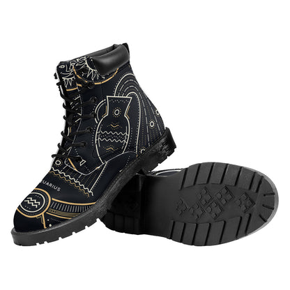 Vintage Aquarius Zodiac Sign Print Work Boots
