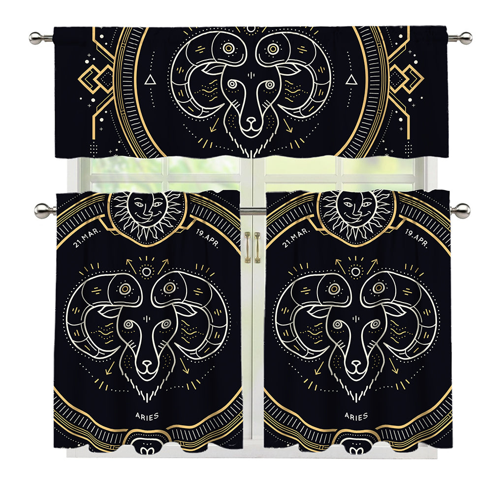 Vintage Aries Zodiac Sign Print 3 Piece Kitchen Curtains