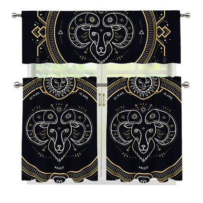Vintage Aries Zodiac Sign Print 3 Piece Kitchen Curtains