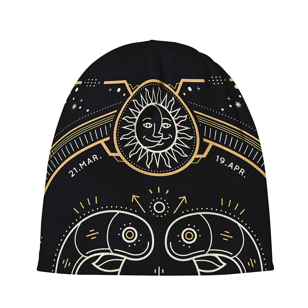Vintage Aries Zodiac Sign Print Beanie