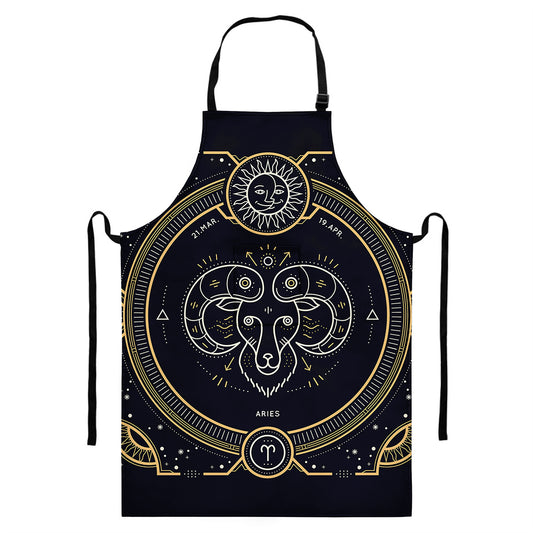 Vintage Aries Zodiac Sign Print Bib Apron With Pocket